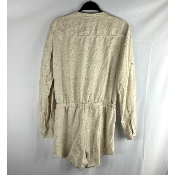CLOTH & STONE Anthro Romper Women's Size Small Beige Snakeskin Linen Blend Soft - Picture 2 of 7